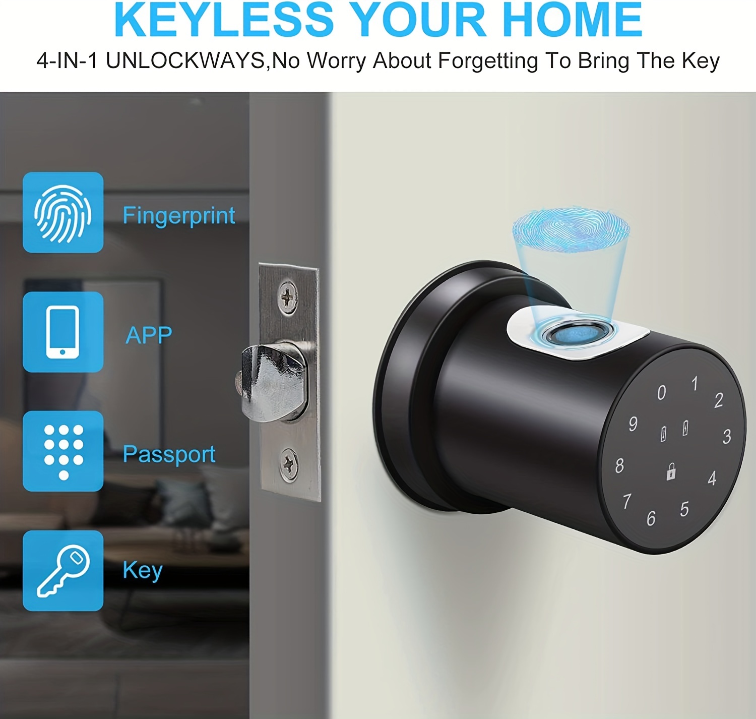 fingerprint door lock keyless entry door lock smart door knob with passcode smart app fingerprint and keys tuya app details 0