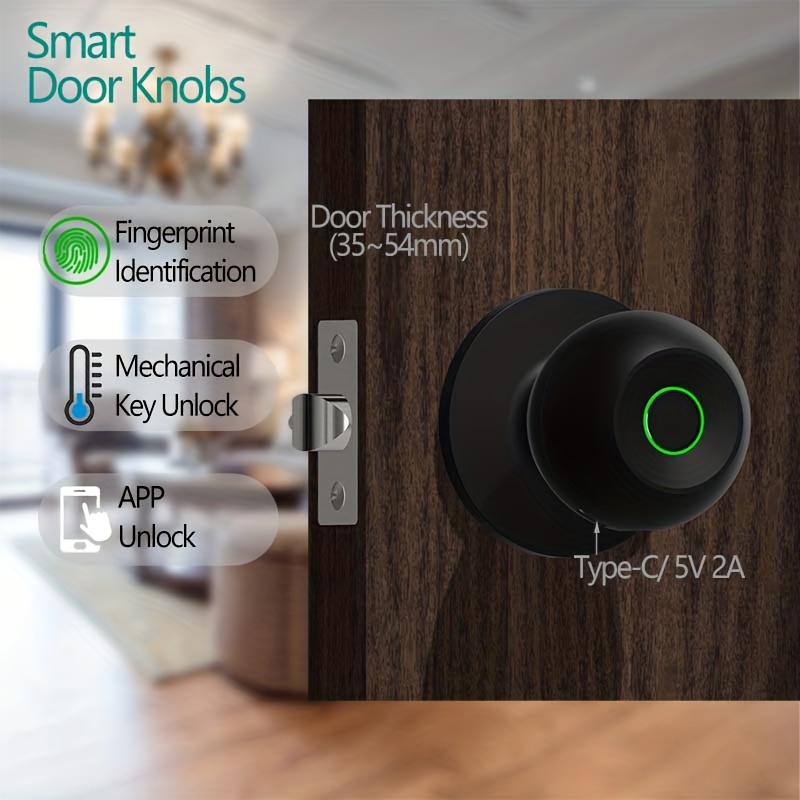 smart door knob, smart door knob fingerprint door lock smart lock biometric door lock fingerprint door knob with tuya app control suitable for bedroom cloakroom apartments offices hotels details 4