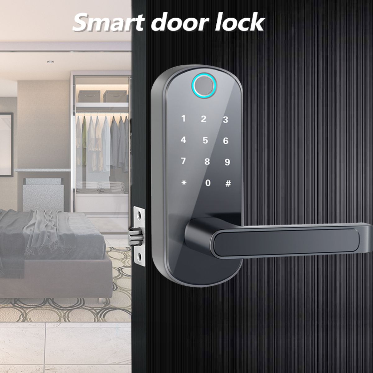 smart 5 in 1 door lock with handle biometric technology storage memory function details 6