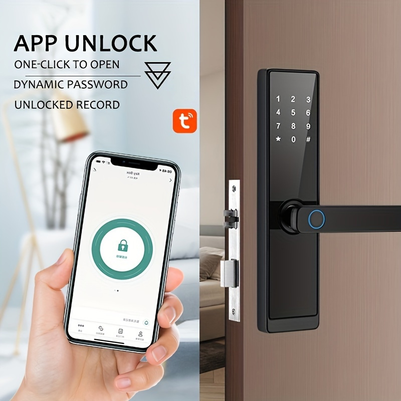 wafu tuya smart fingerprint door lock keyless entry door lock for home hotel office airbnb wireless digital electric door lock details 0