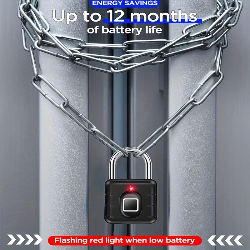 Fingerprint Padlock, Smart Padlock, Locker Lock, Biometric Metal Keyless Fingerprint Lock, Waterproof, For Gym Locker, School Locker, Luggage, Backpack, Suitcase, Black details 2
