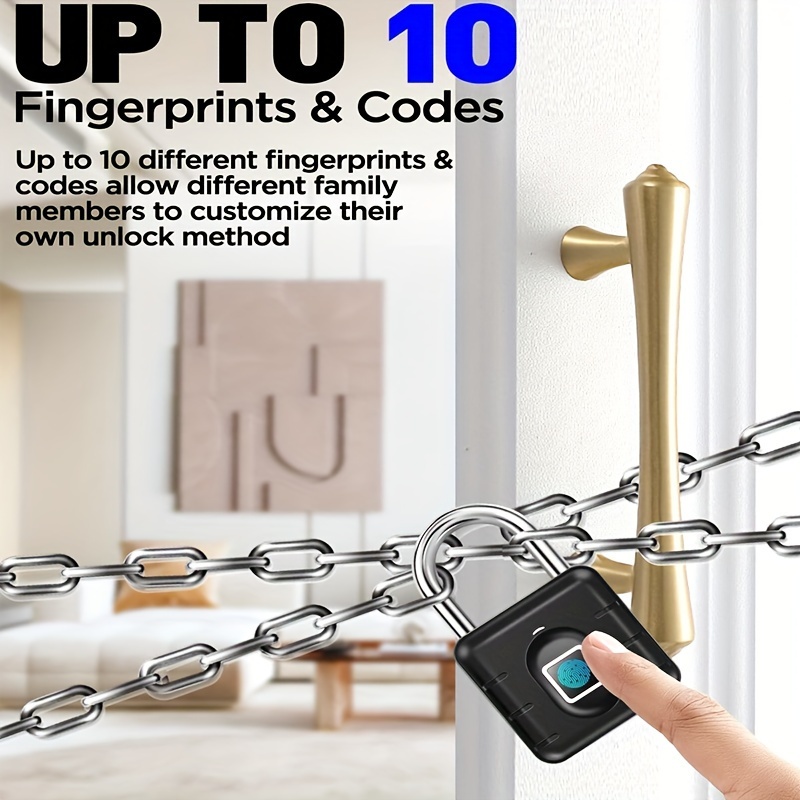 Fingerprint Padlock, Smart Padlock, Locker Lock, Biometric Metal Keyless Fingerprint Lock, Waterproof, For Gym Locker, School Locker, Luggage, Backpack, Suitcase, Black details 3