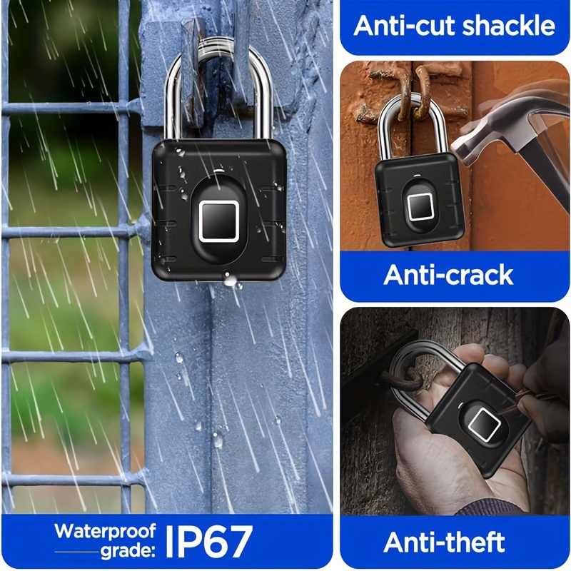 Fingerprint Padlock, Smart Padlock, Locker Lock, Biometric Metal Keyless Fingerprint Lock, Waterproof, For Gym Locker, School Locker, Luggage, Backpack, Suitcase, Black details 6