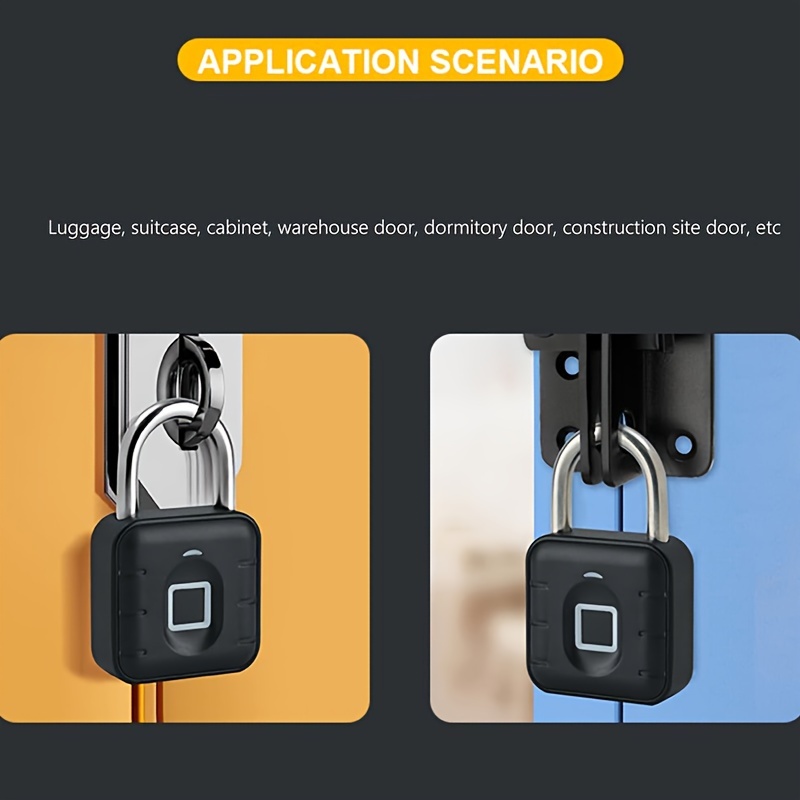 Fingerprint Padlock, Smart Padlock, Locker Lock, Biometric Metal Keyless Fingerprint Lock, Waterproof, For Gym Locker, School Locker, Luggage, Backpack, Suitcase, Black details 7