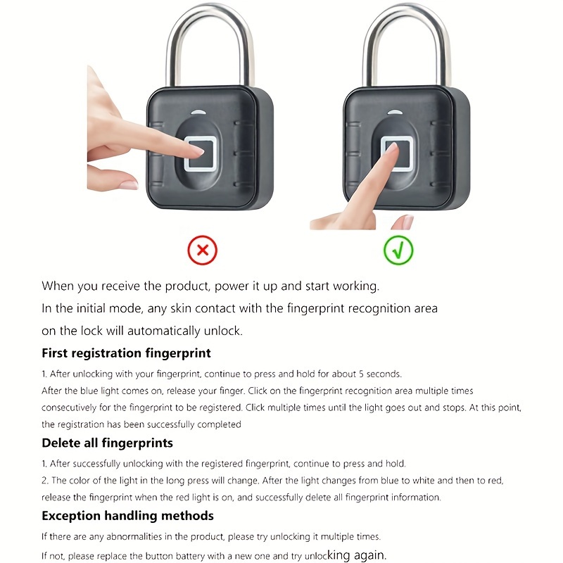 Fingerprint Padlock, Smart Padlock, Locker Lock, Biometric Metal Keyless Fingerprint Lock, Waterproof, For Gym Locker, School Locker, Luggage, Backpack, Suitcase, Black details 8