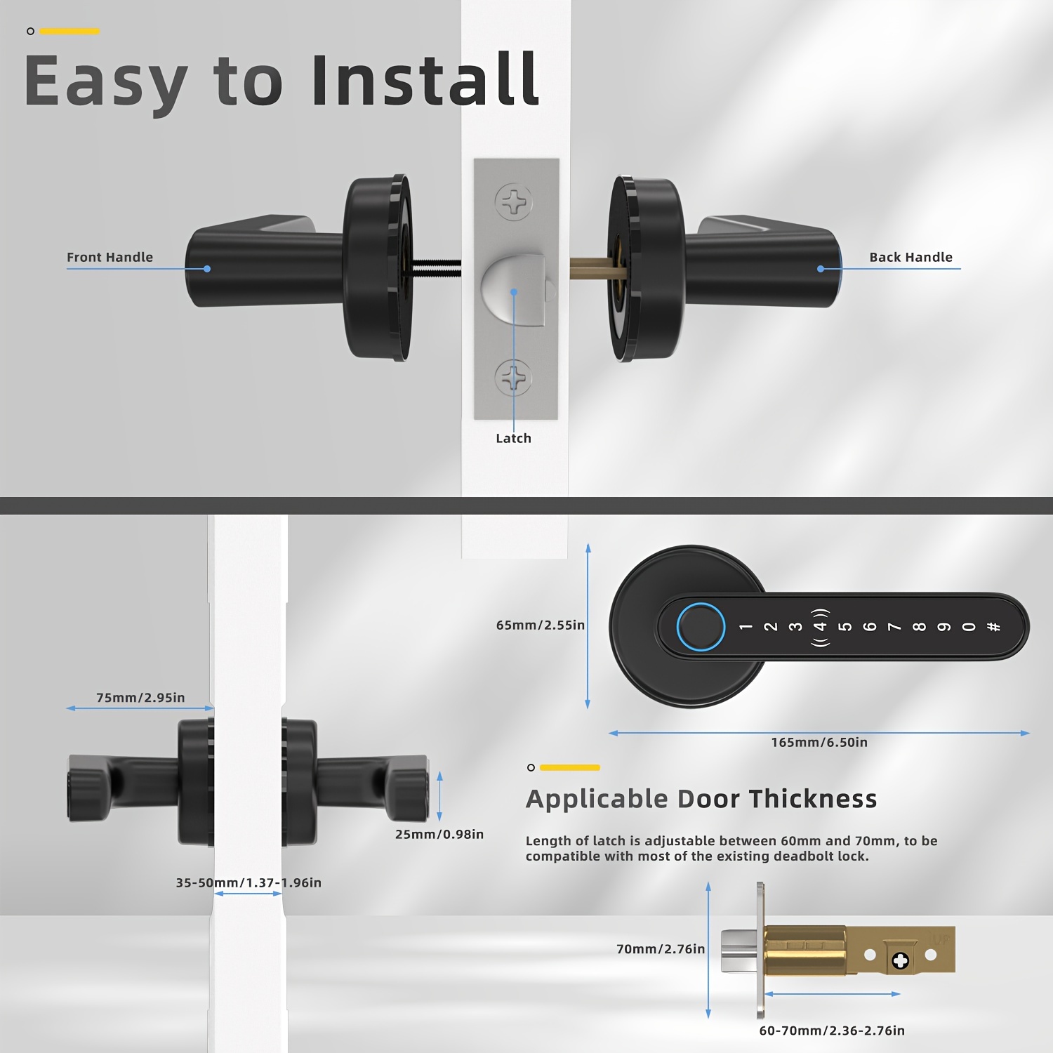 Smart Fingerprint Door Lock Waterproof Door Lock Fingerprint/Code/Key Card/Key 4-1 Unlock Way Gift For Birthday/Easter/President s Day(AA Battery Included) details 1