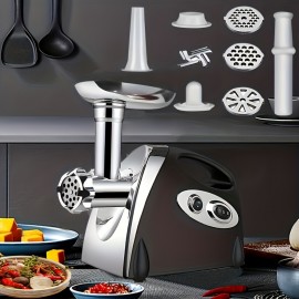 US Plug 11PCS Fully Automatic Stainless Steel Meat Grinder, Meat Grinder Electric,With 1 Meat Grinder Tray, 3 Cutting Plates, Sausage Pusher, Food Pusher, Mixing And Chopping Tips And Kubbe Kit Powerful Stainless Steel Mincers For Kitchenï¼