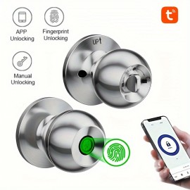 Smart Door Knob, Fingerprint Door Lock, Smart Lock Biometric Door Lock Fingerprint Door knob with tuya App Control,  Suitable for Bedroom,Cloakroom,Apartments Offices,Hotels