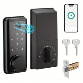 1pc BULIST-Fingerprint Door Lock, Keyless Entry Door Lock With Keypad, Electronic Deadbolt Keyed Entry, Front Door Lock, Backlit Button, Easy Installation And Program With Voice Prompt